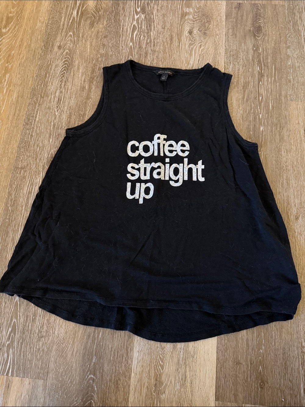 Banana Republic Black Linen Tank with White "coffee straight up" Graphic
